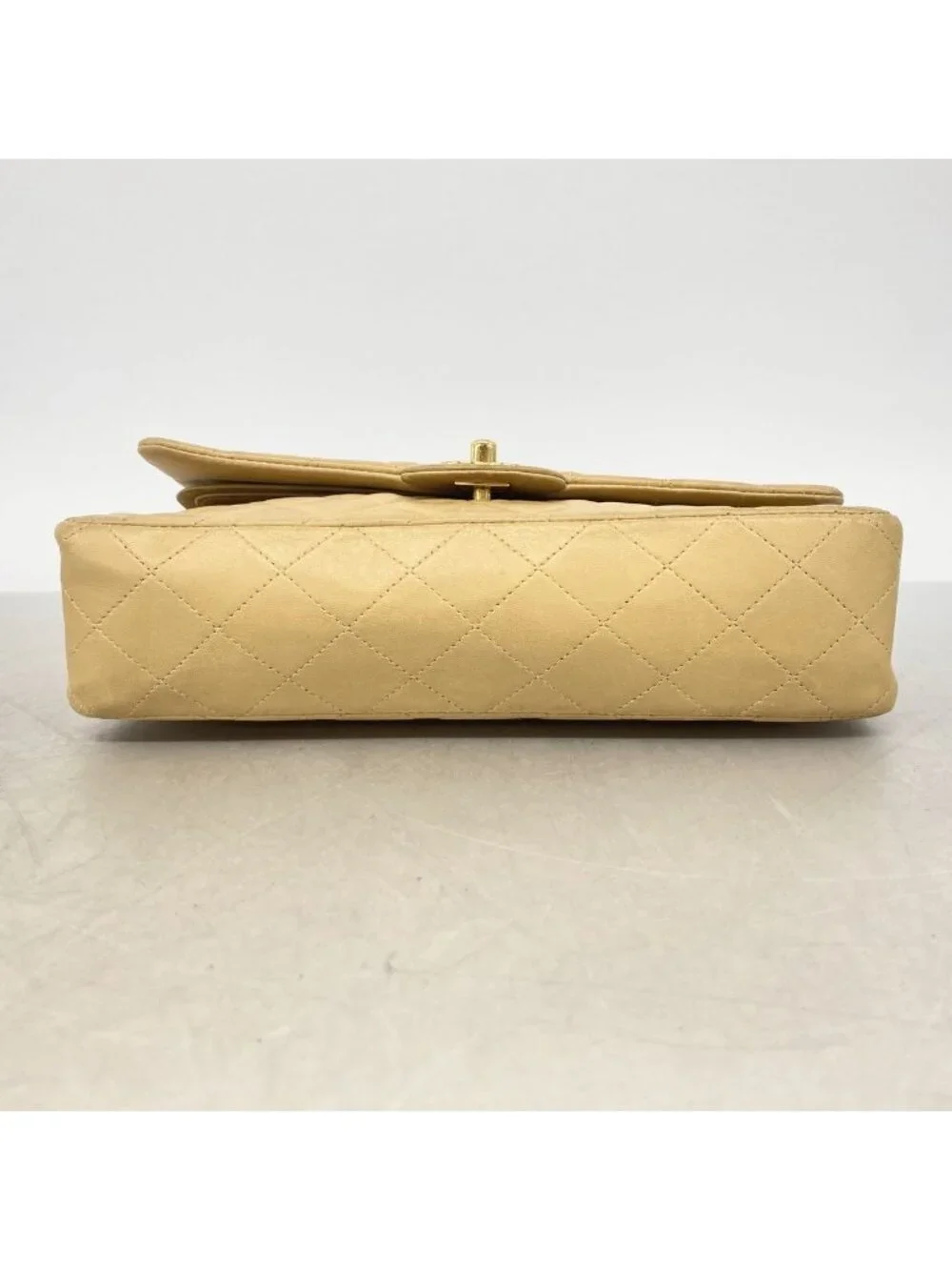 Chanel Shoulder Bag Quilted Lambskin Beige Gold